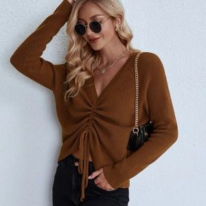 Drawstring front coffee brown sweater